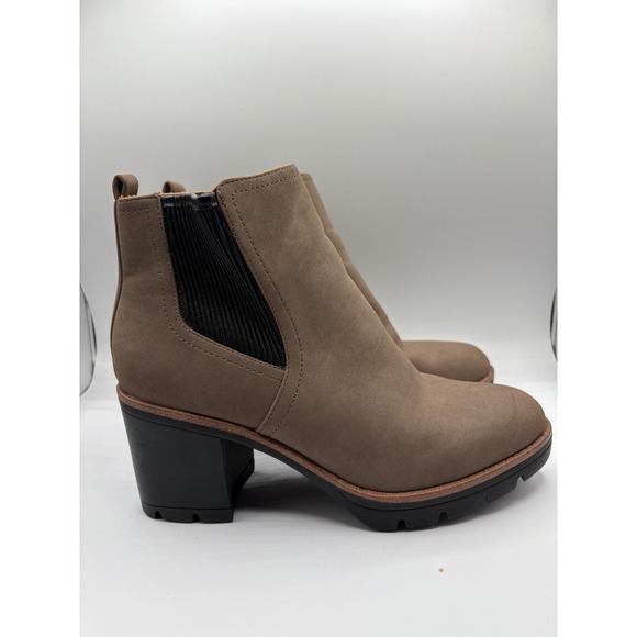 Naturalizer Ankle Boots Block Heel Taupe Chelsea Booties‎ Lug Sole Size 8.5 - Picture 1 of 9